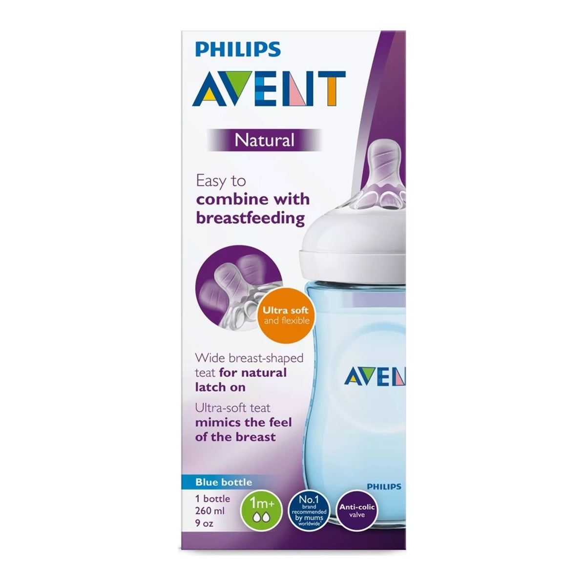 Avent Natural Baby Bottle 260ml - Blue